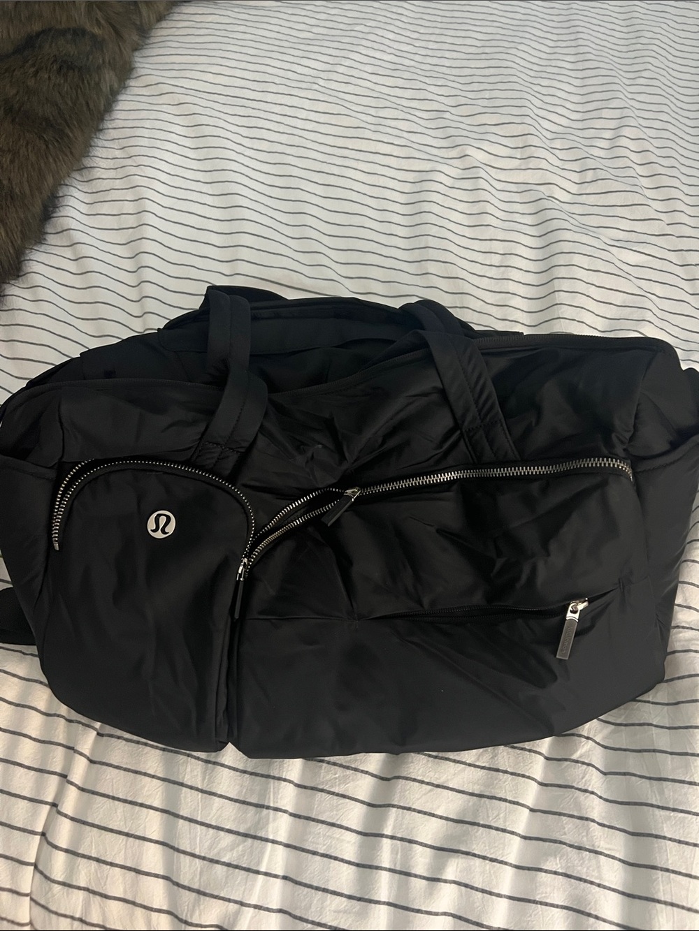 lululemon athletica Black Duffel Bag with Front Zipper Pockets